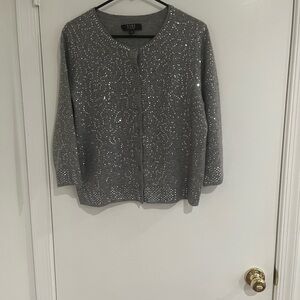 Alex Marie Cashmere Sequin Button Front Sweater Gray Women’s XL Holiday Party